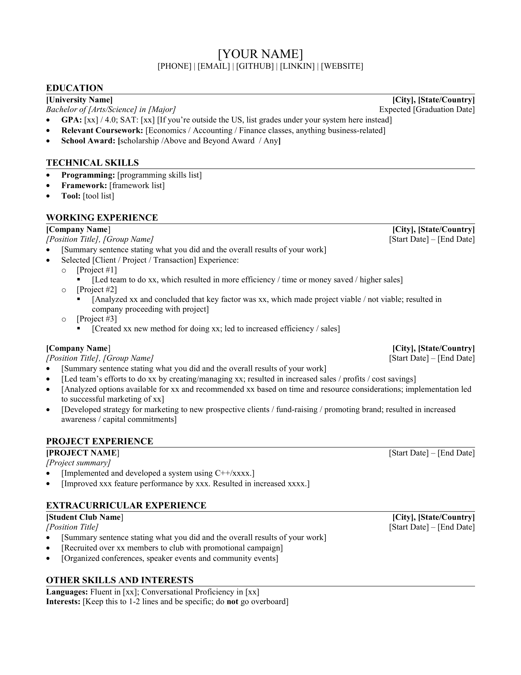 English CV Template